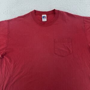 Vintage Russell Athletic Shirt Mens Large Red Pocket Made USA 90s Cotton Tee